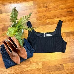 Avec Les Filles Womens XL Pin Stripe Suit Sleeveless Zip Crop Top Corporatecore